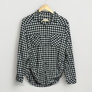 Matchstick Plaid Flannel Shirt Black White Button-Up Long Sleeve Women's Large